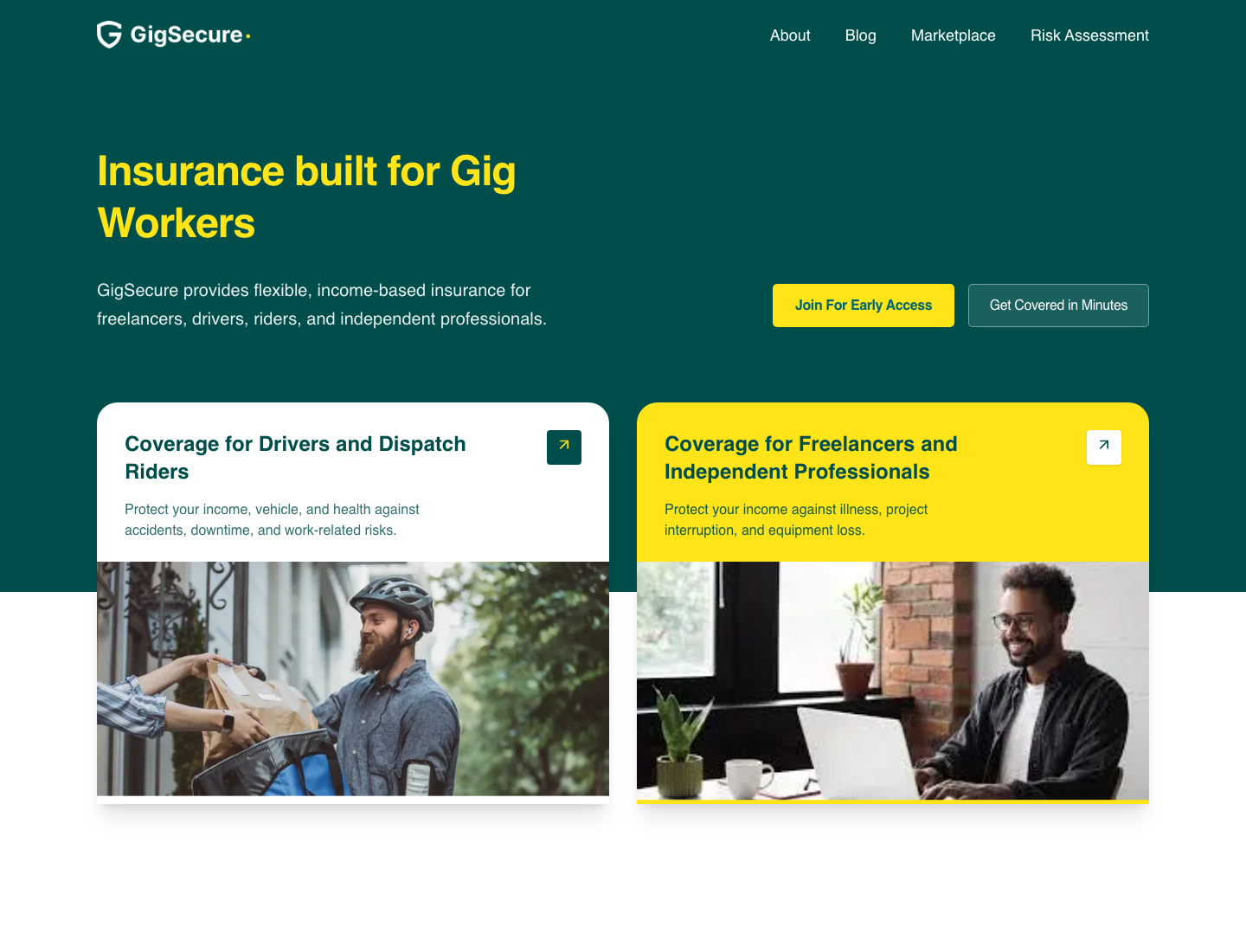 GigSecure landing page screenshot
